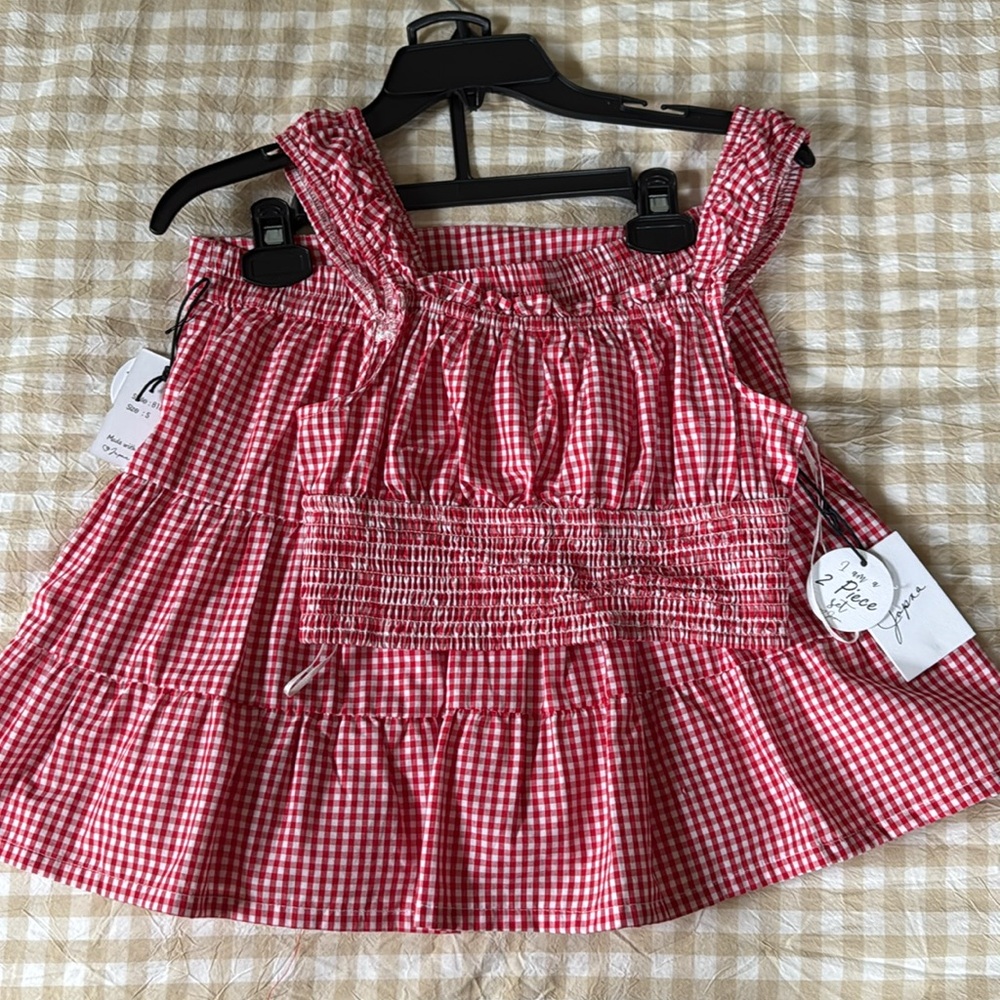 NWT Red Gingham 100% Cotton Two Piece Set